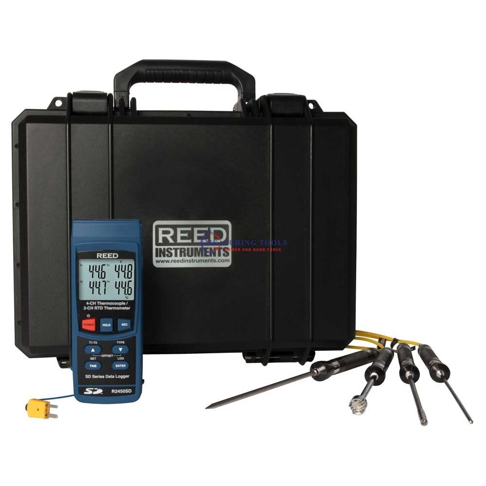 Reed R2450sd-Kit4 Data Logging Thermometer With 4 Type-K Thermocouple Probes And Carrying Case Thermocouples & Digital Thermometers image