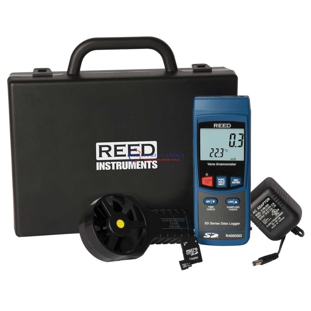 Reed R4000sd-Kit Data Logging Vane Thermo-Anemometer With Power Adapter And Sd Card Air Velocity & Manometers image