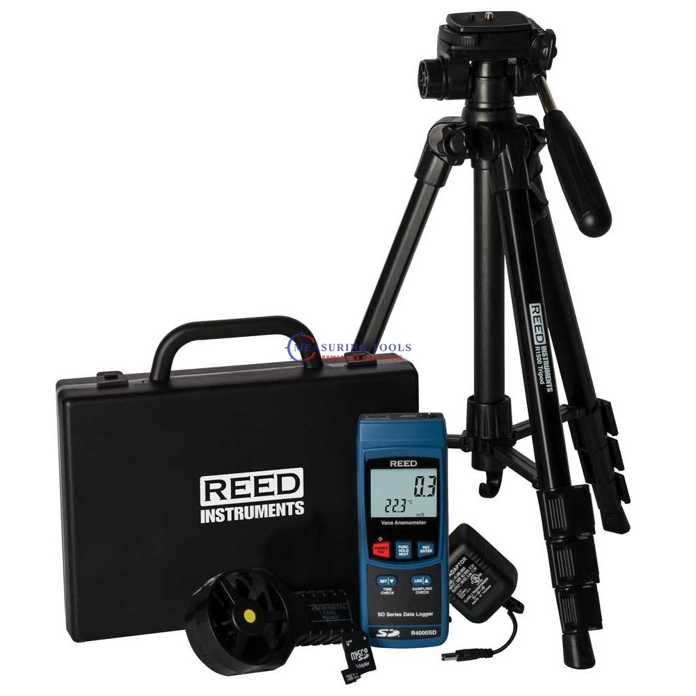 Reed R4000sd-Kit2 Data Logging Vane Thermo-Anemometer With Tripod, Sd Card And Power Adapter Air Velocity & Manometers image