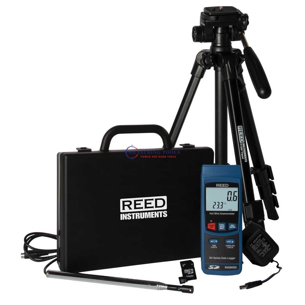 Reed R4500sd-Kit2 Data Logging Hot Wire Thermo-Anemometer With Tripod, Sd Card And Power Adapter Air Velocity & Manometers image