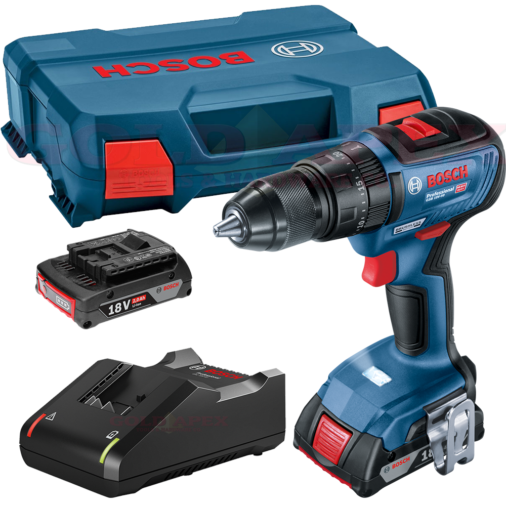 Bosch GSR 18V-50 Heavy-Duty Cordless Drill/Driver, 1.5/13 mm Chuck  capacity, Brushless Motor, Metal Chuck, 1 kg, 2 x battery GBA 18V 2.0Ah +  Quick