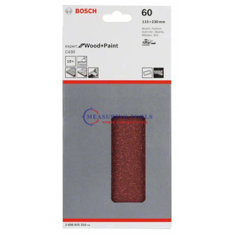 Bosch Velcro Sanding Sheet Expert For Wood 115 X 230, 60 (10pcs) Sanding sheets image