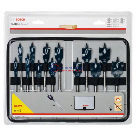 Bosch 13-piece Set 10; 12; 13; 14; 16; 18; 20; 22; 24; 25; 28; 30; 32 Mm Wood Drill Bits Self Cut Speed spade Wood Drill Bits image