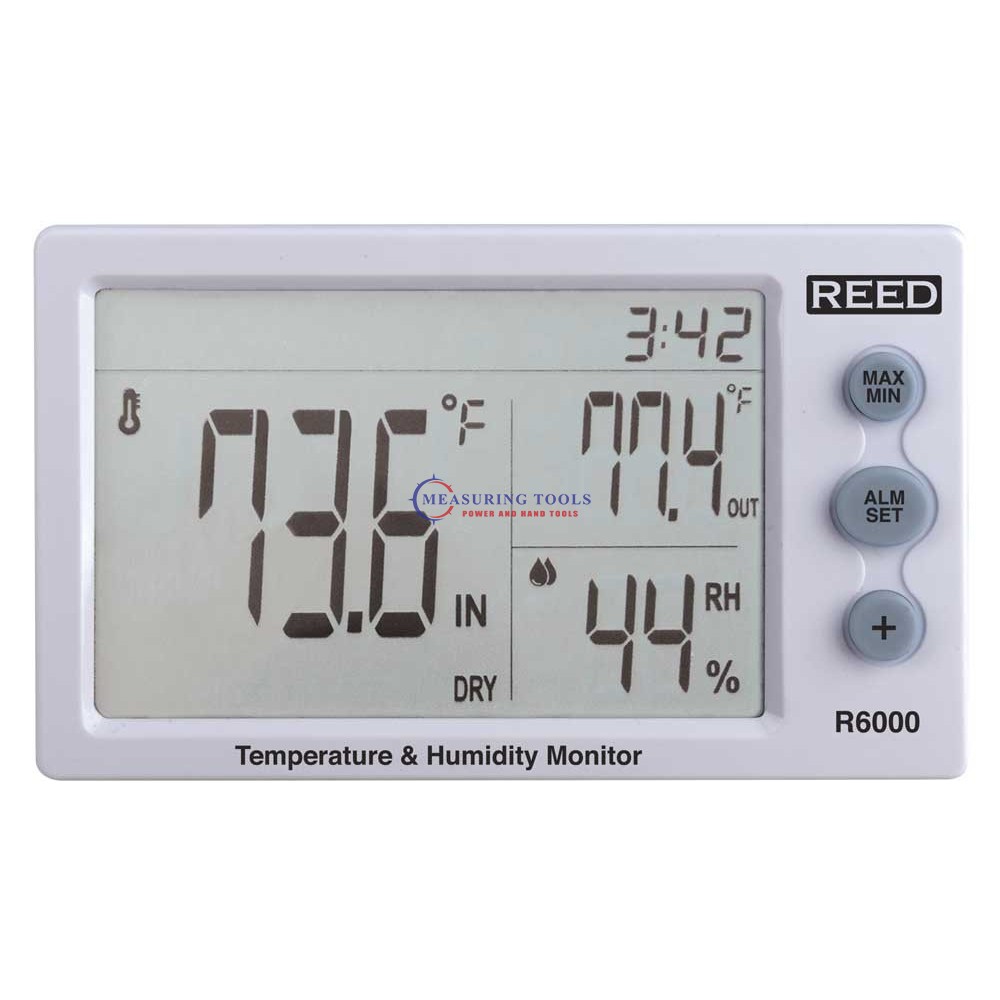 Reed R6000 Thermo-Hygrometer, Indoor/Outdoor Desktop W/Clock Thermo-Hygrometers image